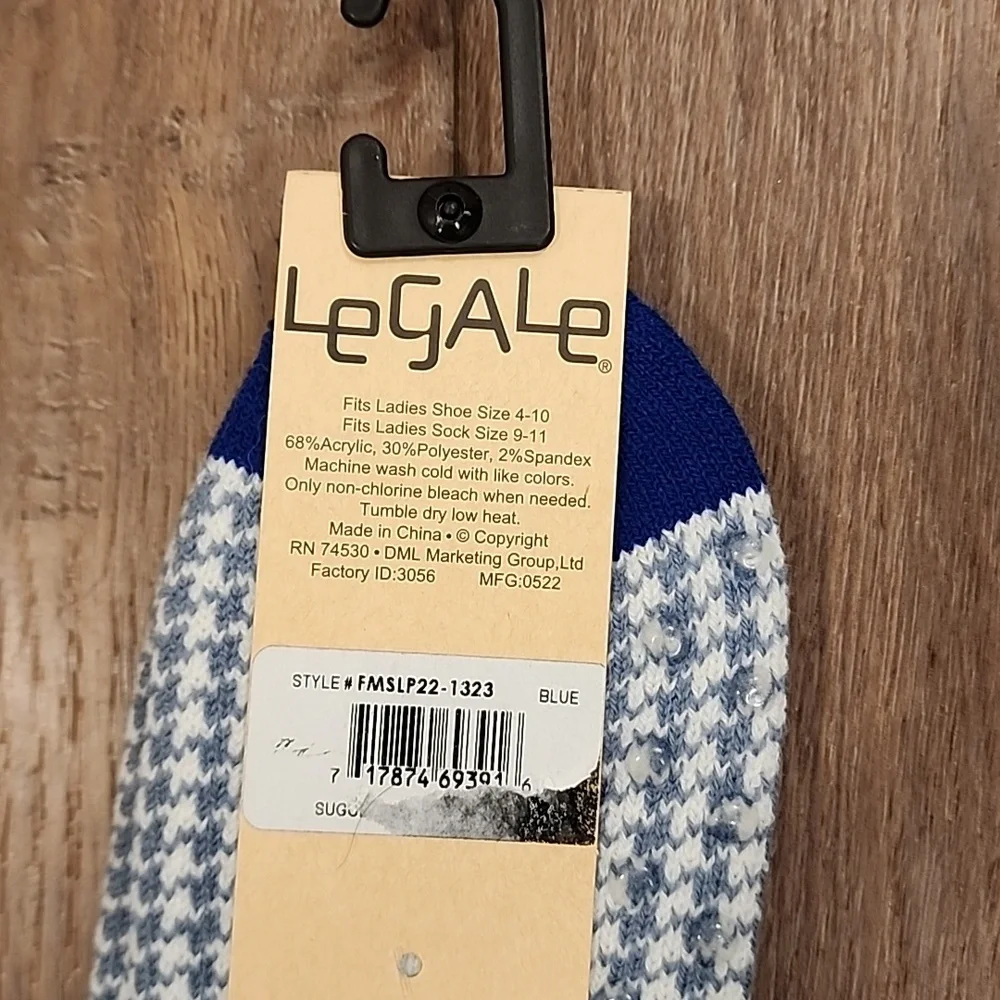 LeGale Dog Mom Lodge Socks Bottom Grippers Loungewear Cozy Blue Sheepdog Women's